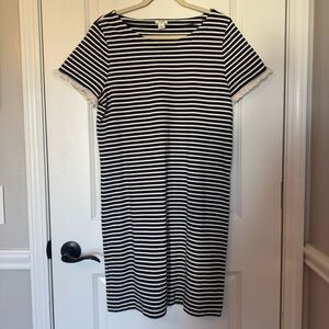 J. Crew Black and White Striped Midi Dress